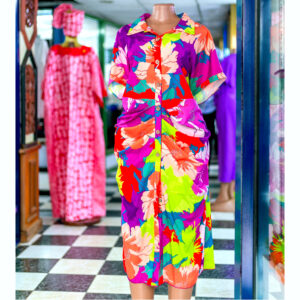Floral Print Ruched Belted Shirt Dress