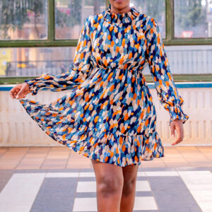 FRENCH ALLOVER PRINT FLOUNCE SLEEV DRESS