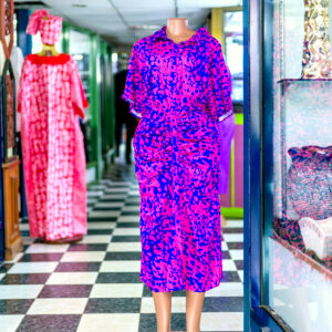 ALLOVER PRINT BATWING SLEEVE BELTED SHIRT DRESS