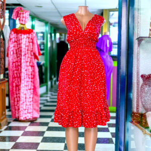POLKA DOT PRINT RUFFLE HEM DRESS