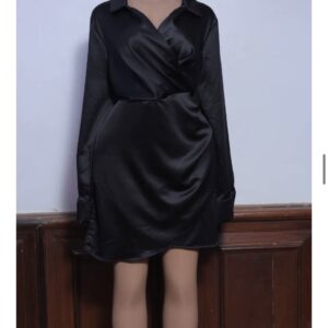 RUCHED BISHOP SLEEVE SATIN DRESS
